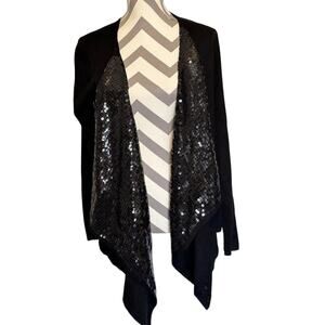 Boston Proper Open Black Sequins Cardigan Sweater Medium Dressy Fancy Special